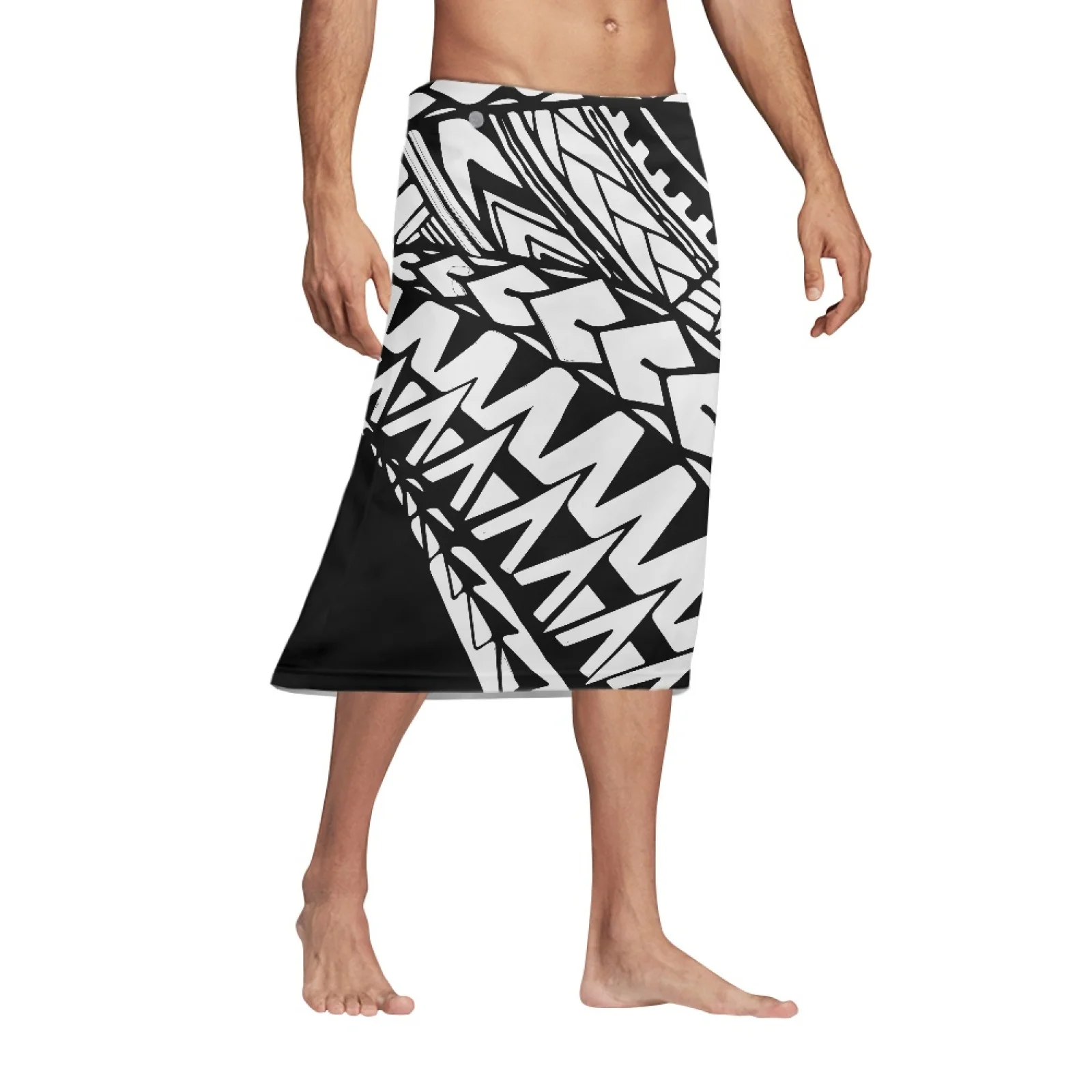 

Polynesian Tribal Fijian Totem Tattoo Fiji Prints Men's Loose Bar Party Short Skirt Summer Fashion Black White Stripe Print Slim