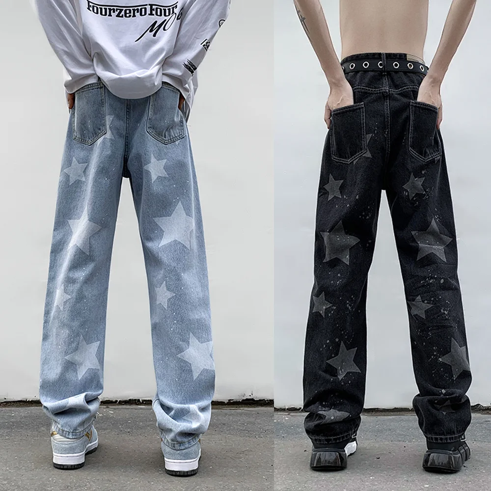 

Джинсы мужские прямые в стиле хип-хоп, нейтральные брюки из денима, свободные уличные штаны с широкими штанинами, мешковатые Американские Джинсы, большие размеры 5xl