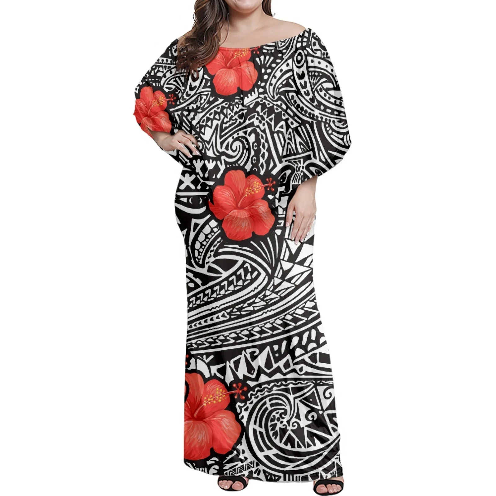 

Повседневное удобное платье в стиле Самоа с открытыми плечами 4XL, летнее женское модное пикантное банкетное Платье с принтом фририана