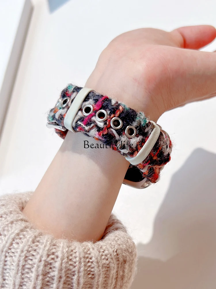 Часы S9 толстая игла шерстяной ремешок Iwatch9 поколение Watch8 клетчатая деревянная