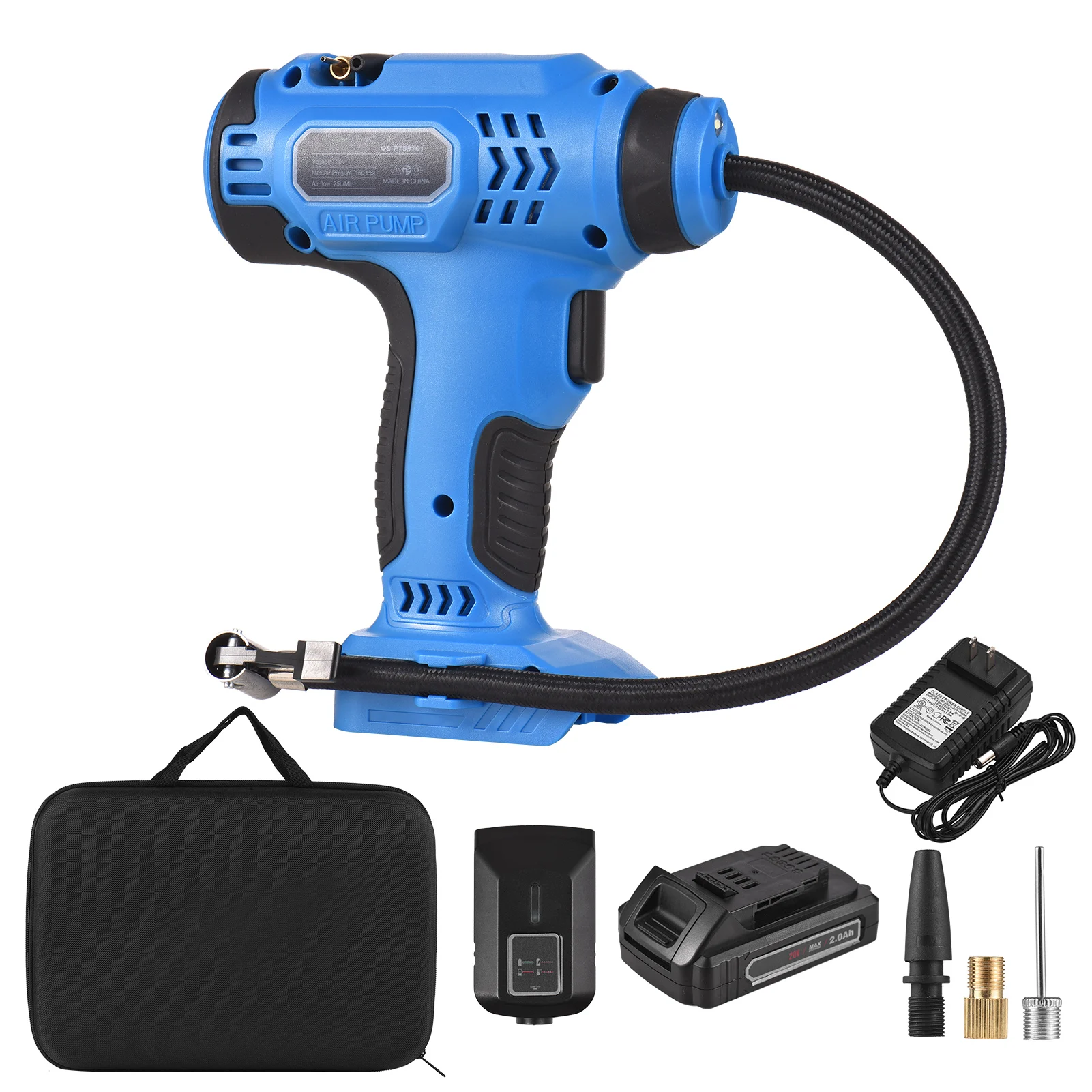 

20V Cordless Tire Inflator 150 PSI LCD Air Compressor Electric Tire Pump with 2.0Ah Battery for Car Bike Ball Inflatables