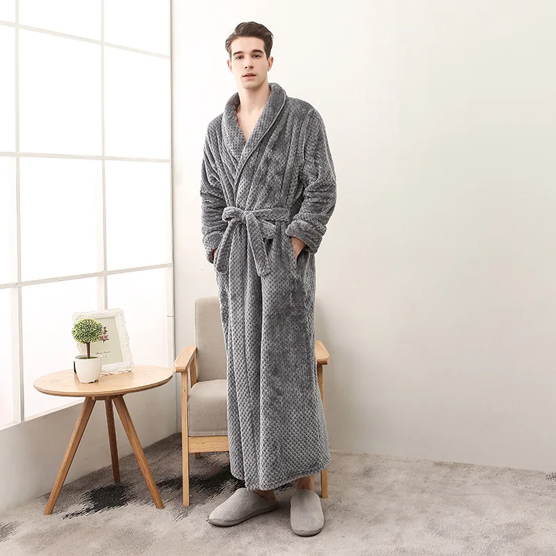 Flannel Men's Solid Bathrobe Thick Warm Winter Man Dressing Gown With Sashes Turn Down Collar Fluffy Couple Kimono Male 2023