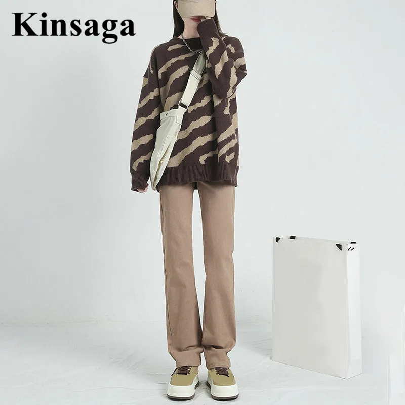 

Grunge Extra Long Khaki Straight Leg Jeans Tall Girl Preppy Style Women Street Casual Brown Mopping Pants High Waist Fit Trouser