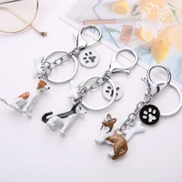 new 3d pet dog border collie keychain pendant bag charm car keyrings cute animal keychains men metal jewelry gift accessories