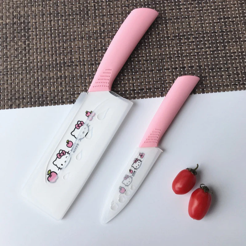 

Набор розовых керамических ножей Hello Kitty, кухонные ножи для детского питания, набор кухонных ножей для резки мяса
