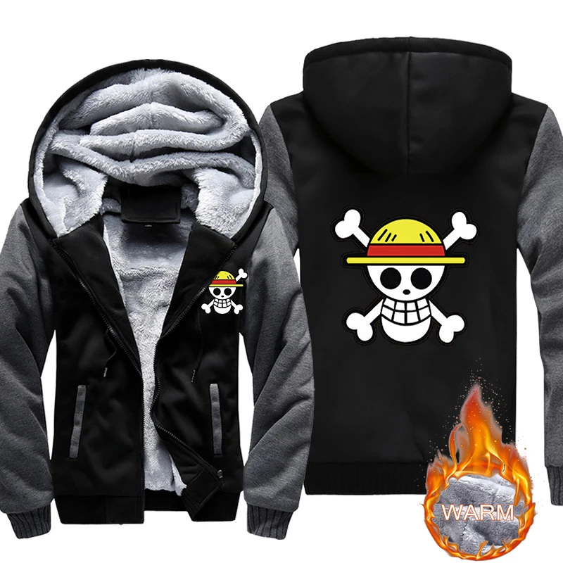 

Luffy Anime Hoodies Men Thick Warm Winter Coat Zip Up Pullover Fleece Sportwear Hoodie Sweatshirt Streetwear