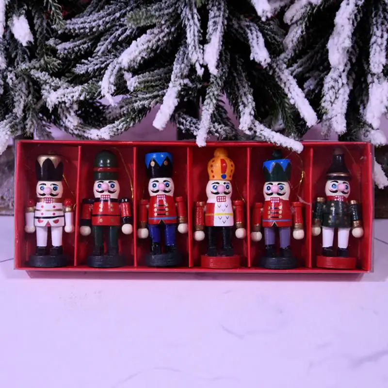 

6PCS Nutcracker Doll Playsets Christmas Tree Hanging Pendants Home Decor 7CM Miniature Figurines Handcraft Puppet Toy Xmas Gifts