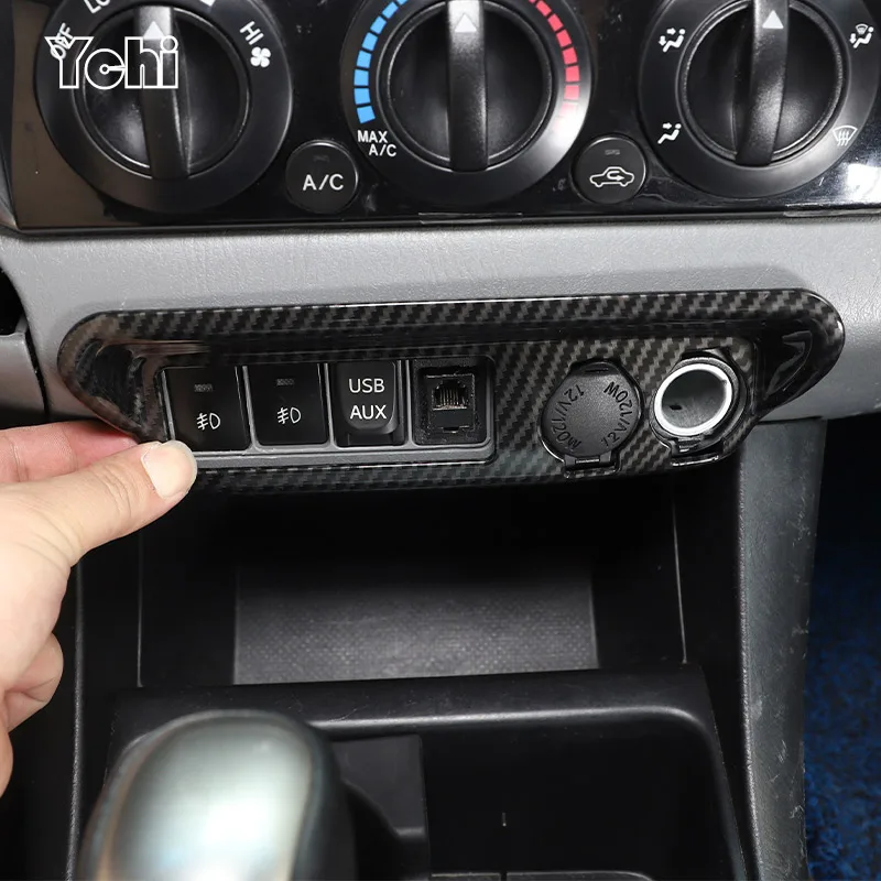 

For Toyota Tacoma 2011-2015 ABS Carbon Fiber/Red Car Cigarette Lighter Socket Decorative Frame Sticker Car Interior Accessories