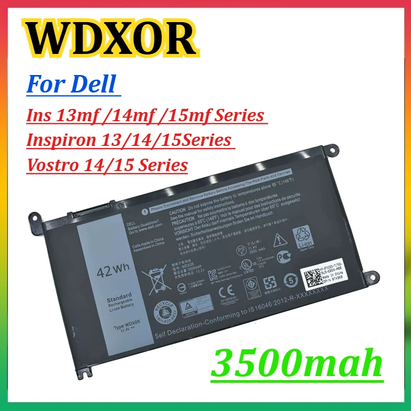 Фото Аккумулятор WDX0R WDXOR 3500 мАч 3CRH3 T2JX4 для Dell Inspiron серий 13mf/14mf/15mf, Inspiron 13/14/15 серий, Vostro 14/15 серий №1