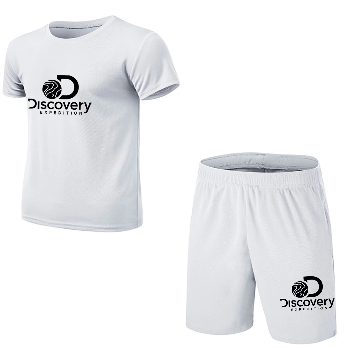 Discovery summer hot sale Short sleeve men's suit men's T-shirt short sleeve + shorts Breathable print 2-piece beach jogging set