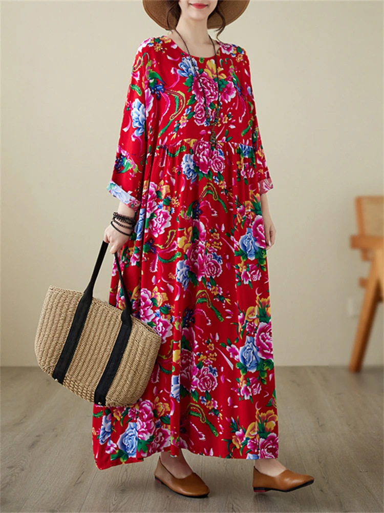 Винтажное хлопковое платье с длинным рукавом цветочным принтом