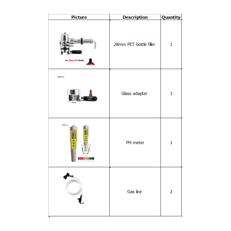 

28mm PET Bottle Filler & Glass Adapter & PH Meter & 2 Set Picnic Tap Line