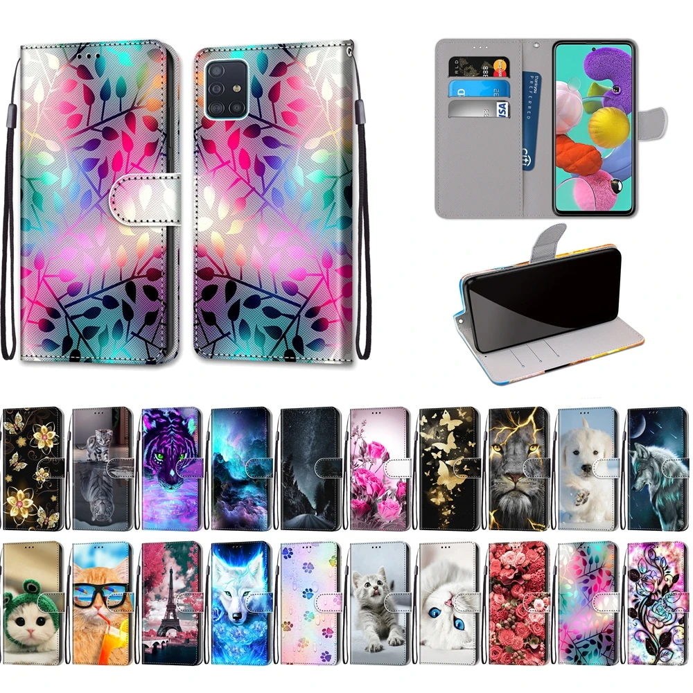 A01 Case on for Etui Samsung Galaxy A01 A21 A51 A71 A81 A91 Case 3D Cartoon Leather Flip Cover for Samsung Note 10 S10 Lite Casa