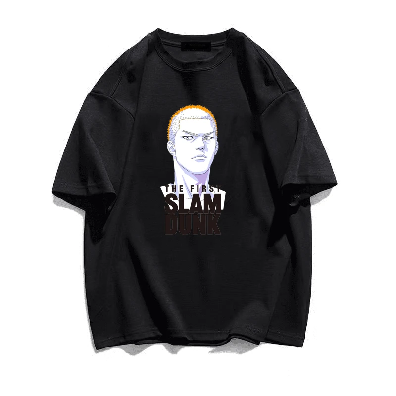 

Mens Short Sleeve Street Tees with Cartoon Basketball Player Design Summer Casual Wear Japanese Anime T-shirt Made Cotton Tops