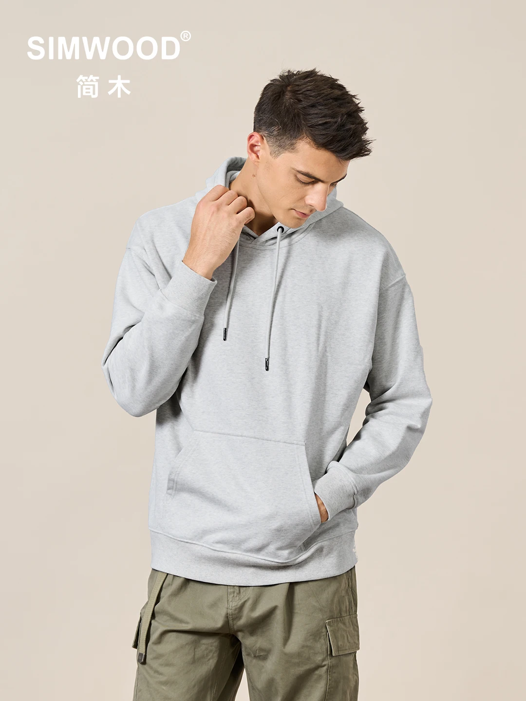 SIMWOOD 2023 Spring New New Hooded Hoodies Men Thick 360g Fabric Solid Basic Sweatshirts Quality Jogger Texture Pullovers