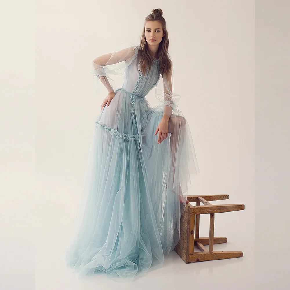 Женское свадебное платье It's yiiya небесно-голубое фатиновое до пола на молнии с