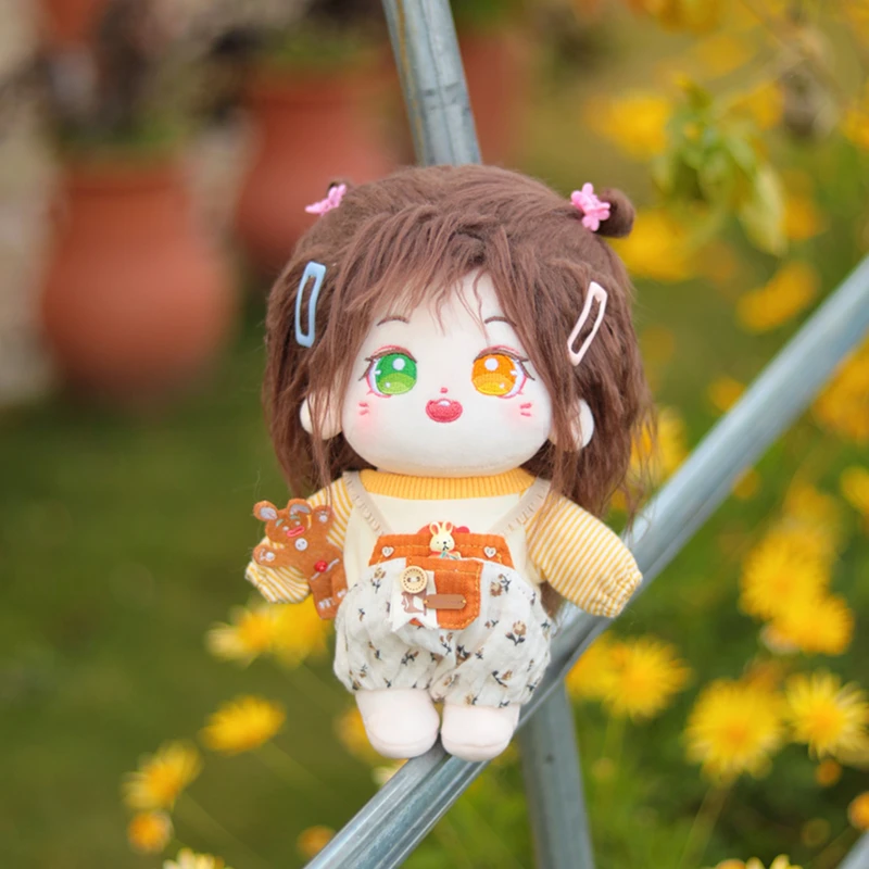 

New Arrival 20cm Cute No Attributes Plush Naked Doll Green Orange Different Pupils Fried Hair Doll Plushies Toy Collection Gift