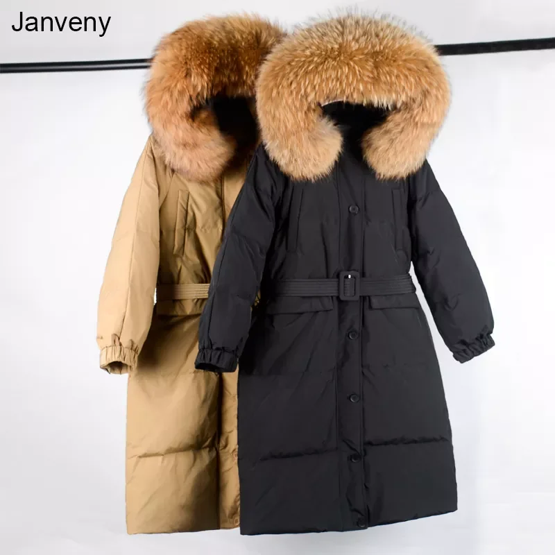 

2022New Long Down Jackets Big Raccoon Fur Women's Winter Coat Female Luxury Thick 90% Duck Down Parkas Puffer Feather Outwe
