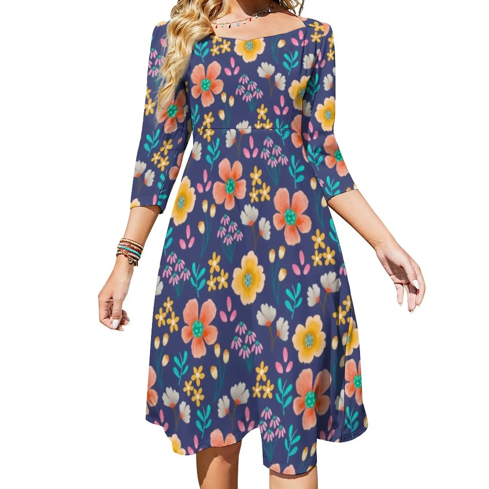 

Женское платье с яркими цветами, летнее милое праздничное платье с цветочным принтом, Стильное повседневное платье оверсайз с принтом три ч...