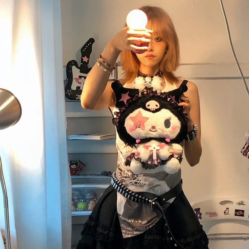 

Kuromi Sanrio Kawaii Anime Figure Backpack New Cute Plush Doll Cool Hot 2yk Girl Student Furry Bag Stachel Handbag Birthday Gift