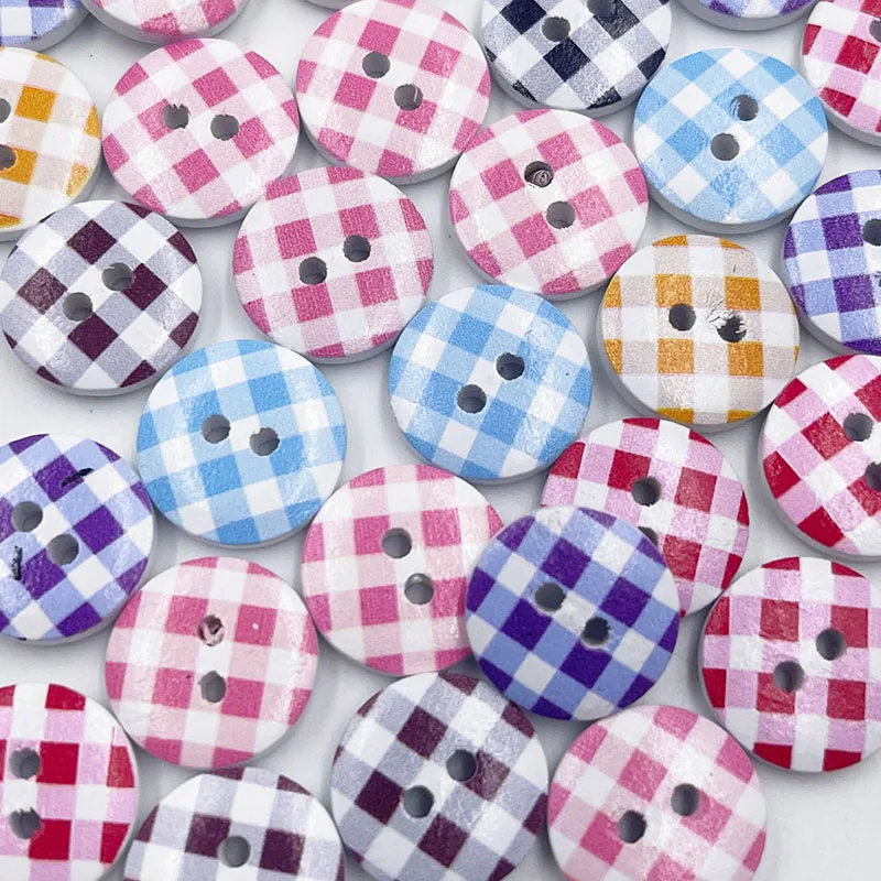 

100 шт., деревянные пуговицы с цветами, 15 мм