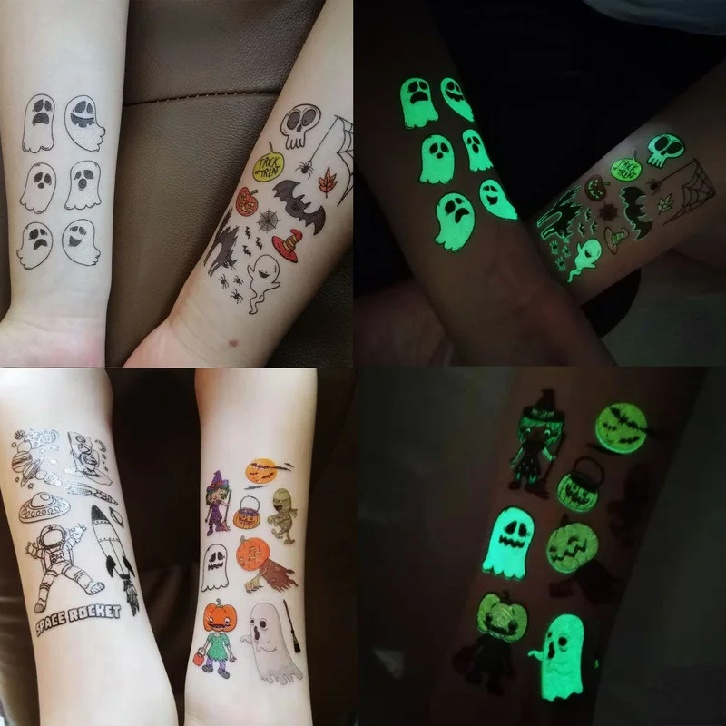 

Kid Cute Creative Temporary Waterproof Fluorescent Glow In The Dark Toy Popular Cartoon Spaceship Luminous Paint Tattoo Stickers