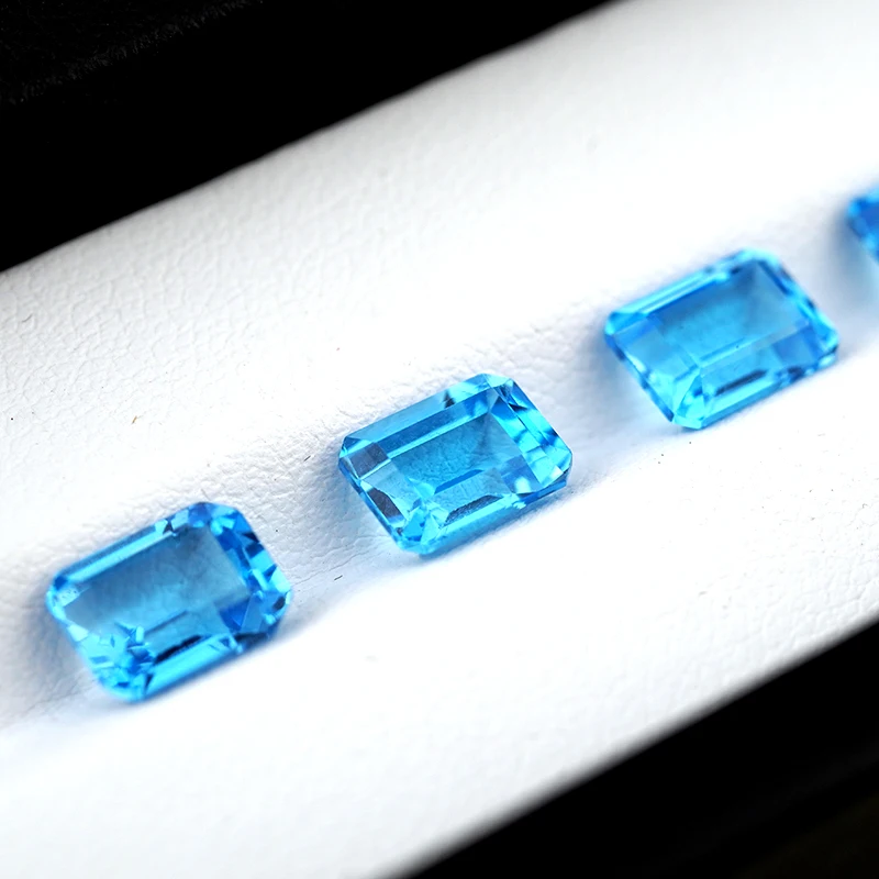 

Wholesale 100% Natural Topaz Jewel Swiss Blue Loose Gemstone For Fashion Earring Ring Making Emerald Cut