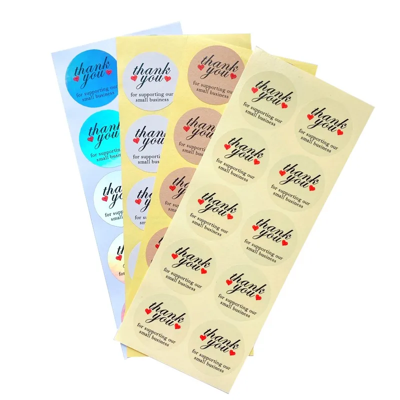 

1000PCS Wholesale 35MM Red Heart Sealing Sticker Thank You For Your Support Round Stickers Paper DIY Transparent Plain Silver