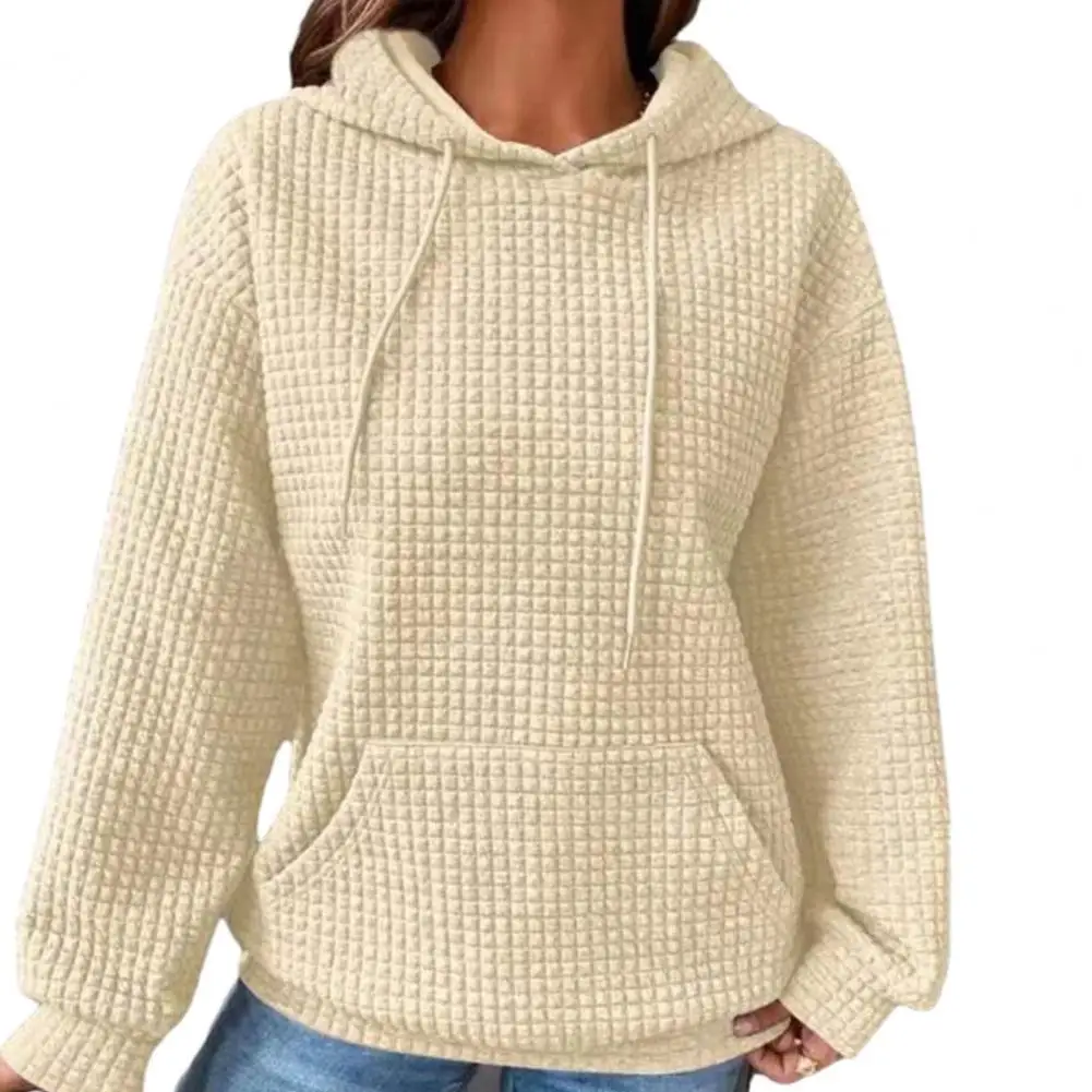 

Breathable Fabric Sweatshirt Stylish Women's Waffle Texture Hooded Sweatshirts with Drawstring Pockets for Spring Autumn