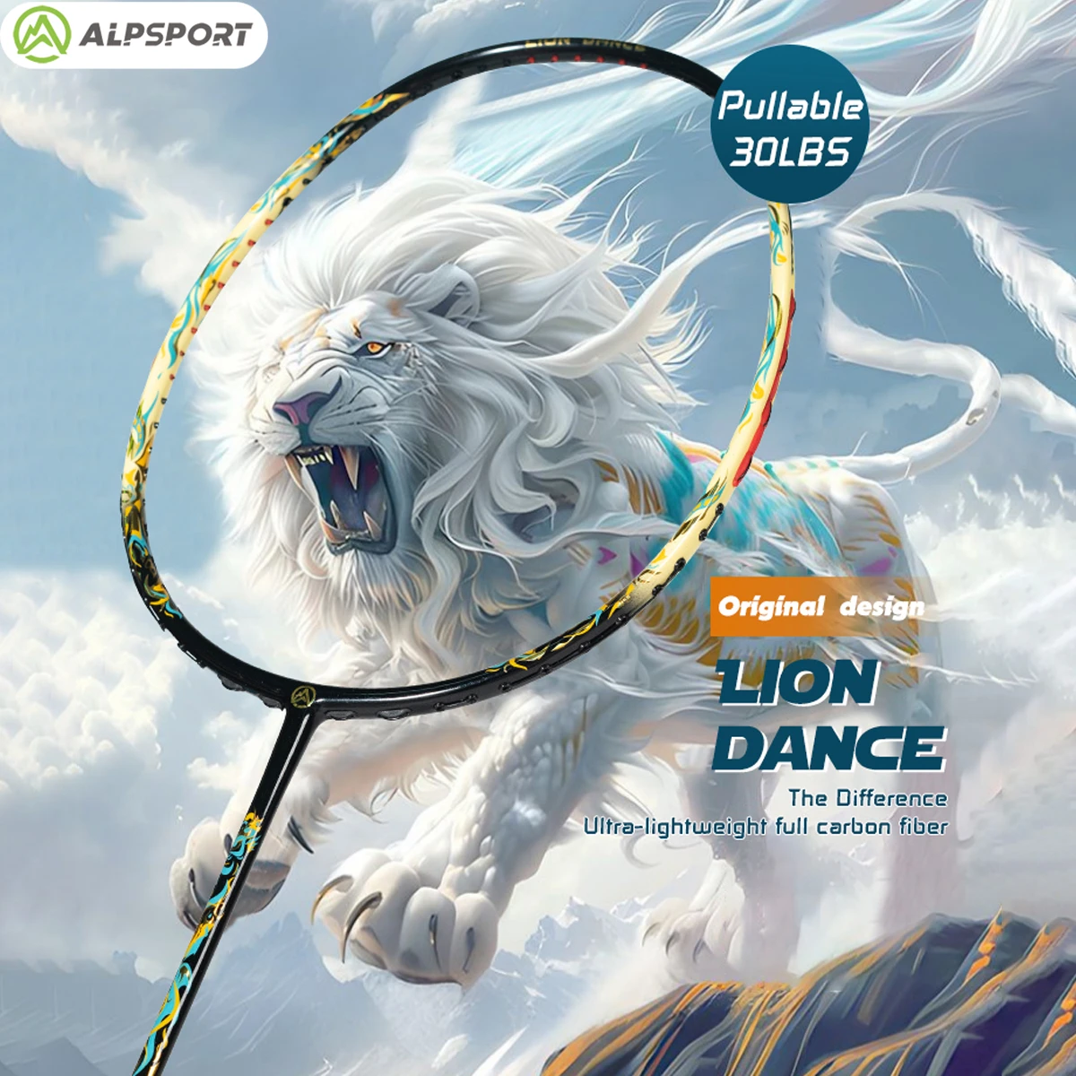 Фото ALP Lion Dance 100% оригинальная ракетка для бадминтона из углеродного волокна Max 30 фунтов 6U G5, легкая нападающая ALPSPORT XS №1