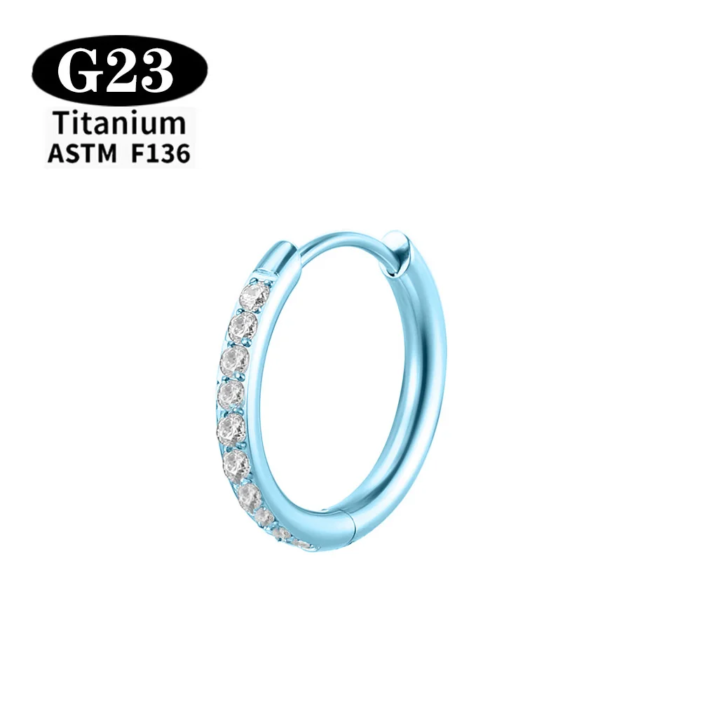 Фото Титановое кольцо ASTM F136 G23 с фианитом, шарнирное, круглое, для пирсинга носа, анодированное, для пирсинга уха (хеликс), качественный обруч №5