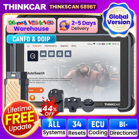 THINKCAR THINKSCAN 689BT Профессиональный автомобильный диагностический инструмент CANFD DOIP Двунаправленное кодирование ЭБУ 34 Сброс Полная система Obd2 Сканер
