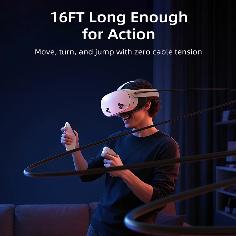 Фото Кабель CABLETIME VR Link длиной 16 футов с зарядкой 18 Вт – совместим с Meta Quest 3S/3/2/Pro, Oculus Quest, Pico 4, PC VR, Steam VR №5