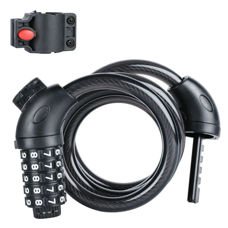 

Велосипедный замок с кодом 1,2 м и кодом для велосипеда, 5 цифр, противоугонная спиральная сталь, Аксессуары для велосипеда