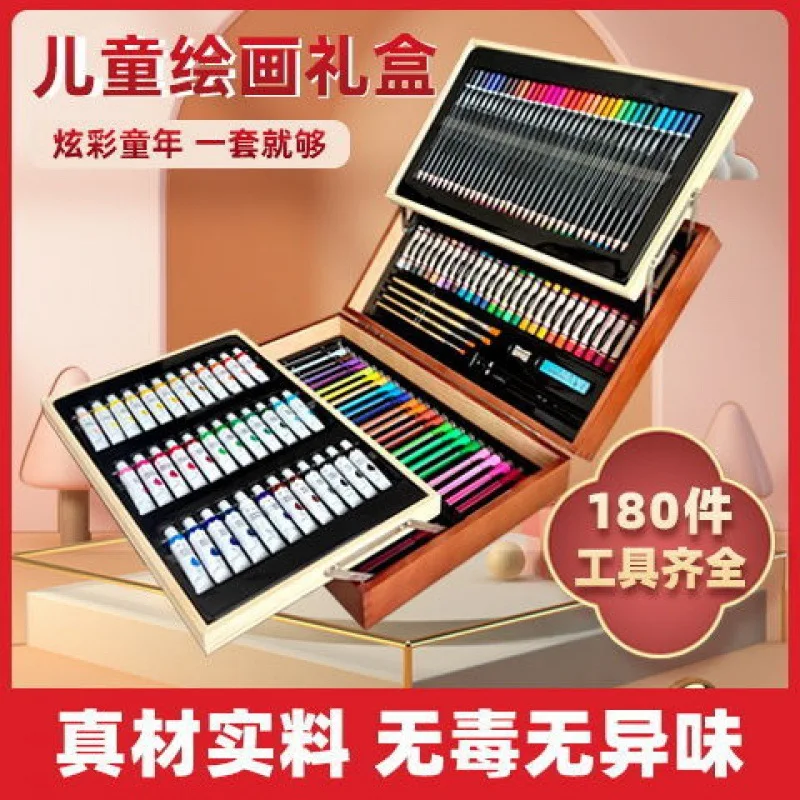 

Набор для рисования, полный набор, коробка для кистей, детский набор кистей, карандаш для рисования маслом, палочка, подарок на день рождения, Подарочная коробка из массива дерева, Лидер продаж