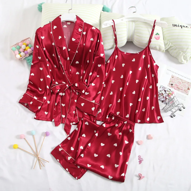 

2022 Three-piece Home Service Comfortable Nightdress Nightgown Suit Women Silk Autumn Thin Section Women's Summer Ice Silk Sexy