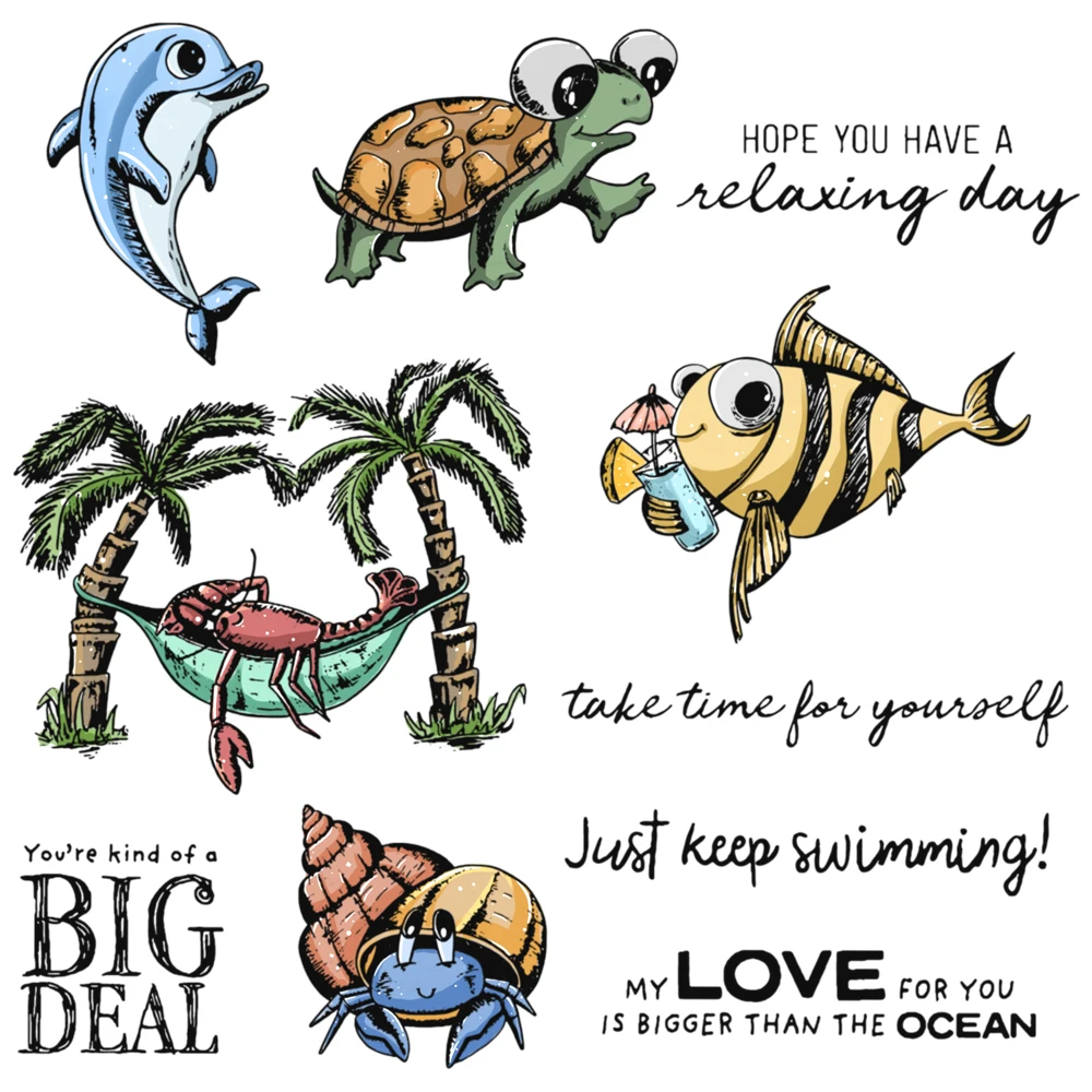 

MangoCraft Little Summer Marine Animals Cutting Dies Clear Stamp Set DIY Scrapbooking Metal Dies Cut Silicone Stamps For Cards