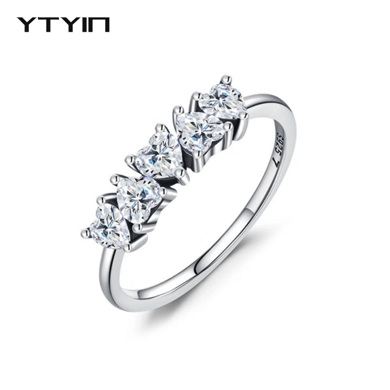 

YTYIN 925 Sterling Silver Rings 5 Pcs Zircon Half Row Luxury Trend Fashion Ladies Birthday Gift Wedding Diamond Ring Engagement