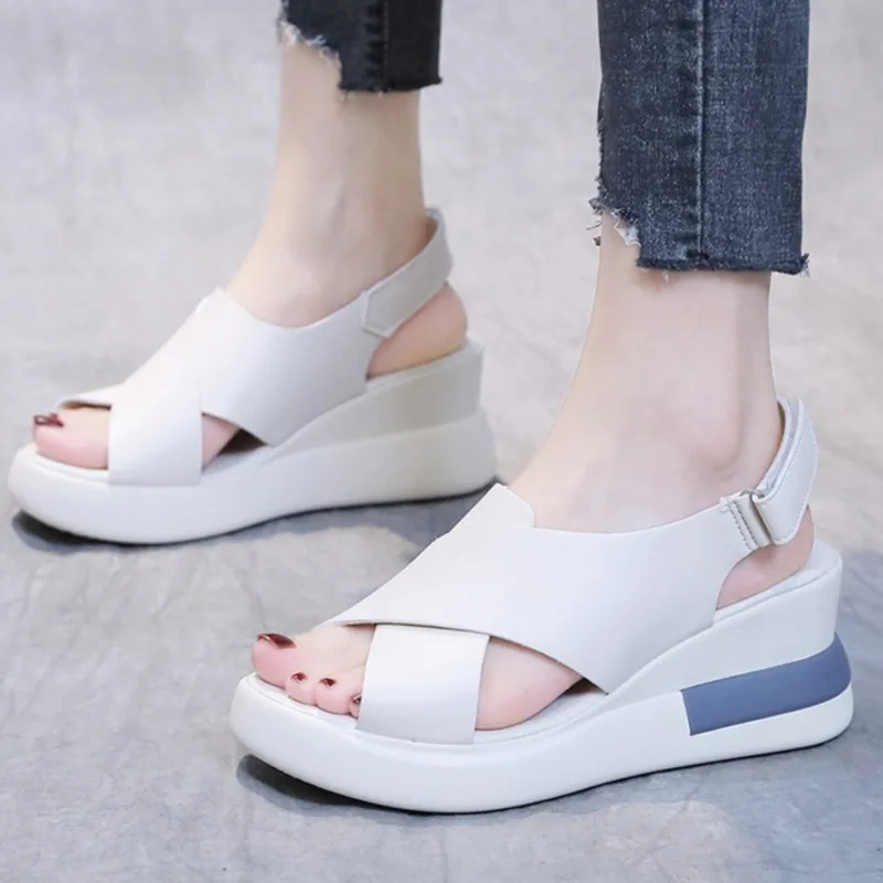 

Сандалии женские с открытым носком, дышащие мягкие босоножки на танкетке, обувь с пряжкой, ортопедические босоножки, лето