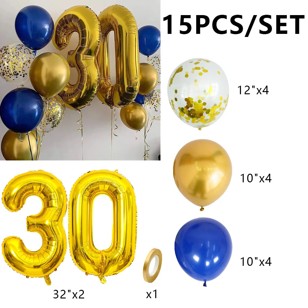 Украшения для дня рождения 15 шт. темно-синий цвет взрослых и детей 10 11 14 18 25 30 35 40 50