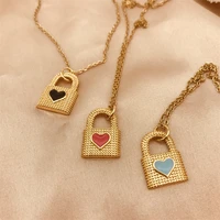 fashion lock shaped love necklace for women punk colorful heart lock necklace gold color clavicle chain gothic fashion jewelry
