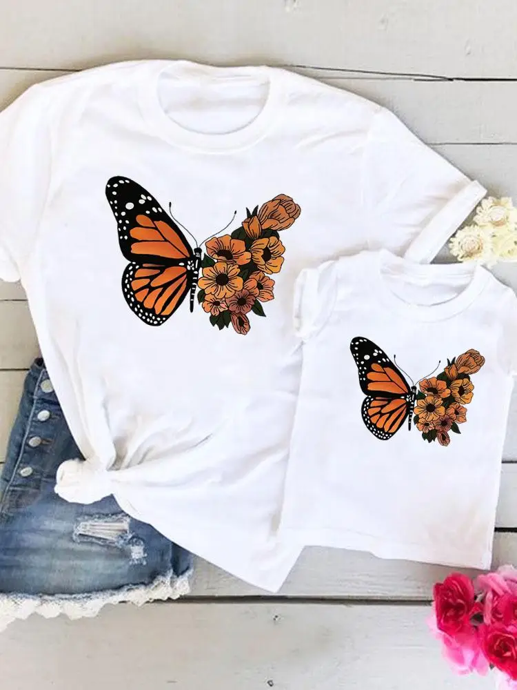 

Family Matching Outfits Flower Butterfly Trend Women Love Kid Child Summer Mom Mama Mother Tshirt Tee T-shirt Clothes Clothing