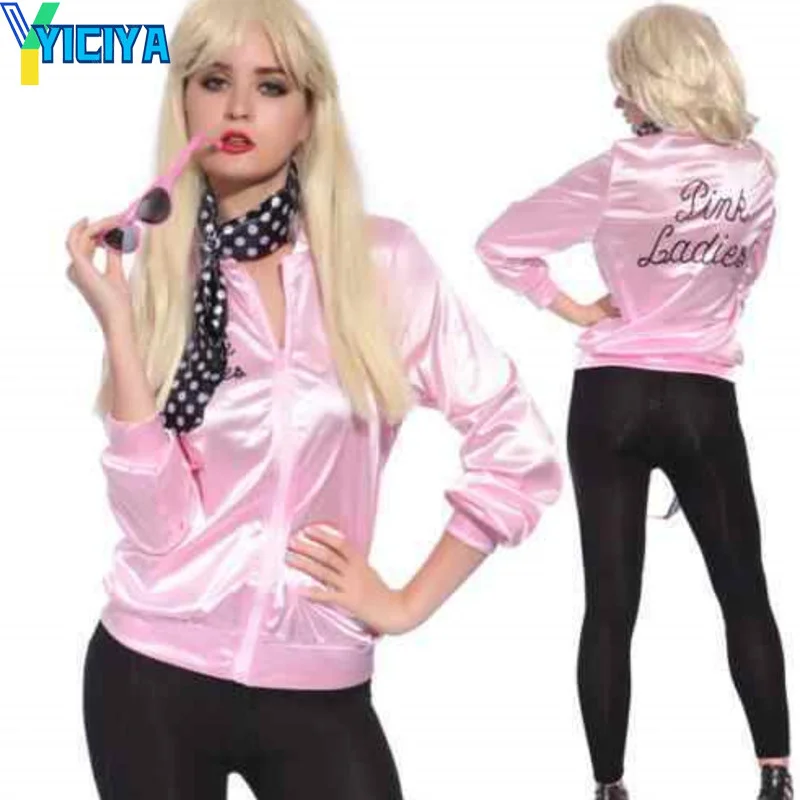 

Halloween Pink Lady Jacket Christmas Woman Bomber Versity Long Sleeve American Baseball Jacket Vintage Coat Free Scarf
