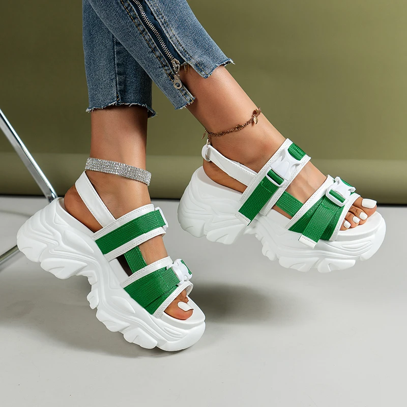 Summer High Platform Shoes New Women Sandals Wedge Heels Slippers Buckle Thick Soled Beach Slides Sandals Woman Zapatos Mujer