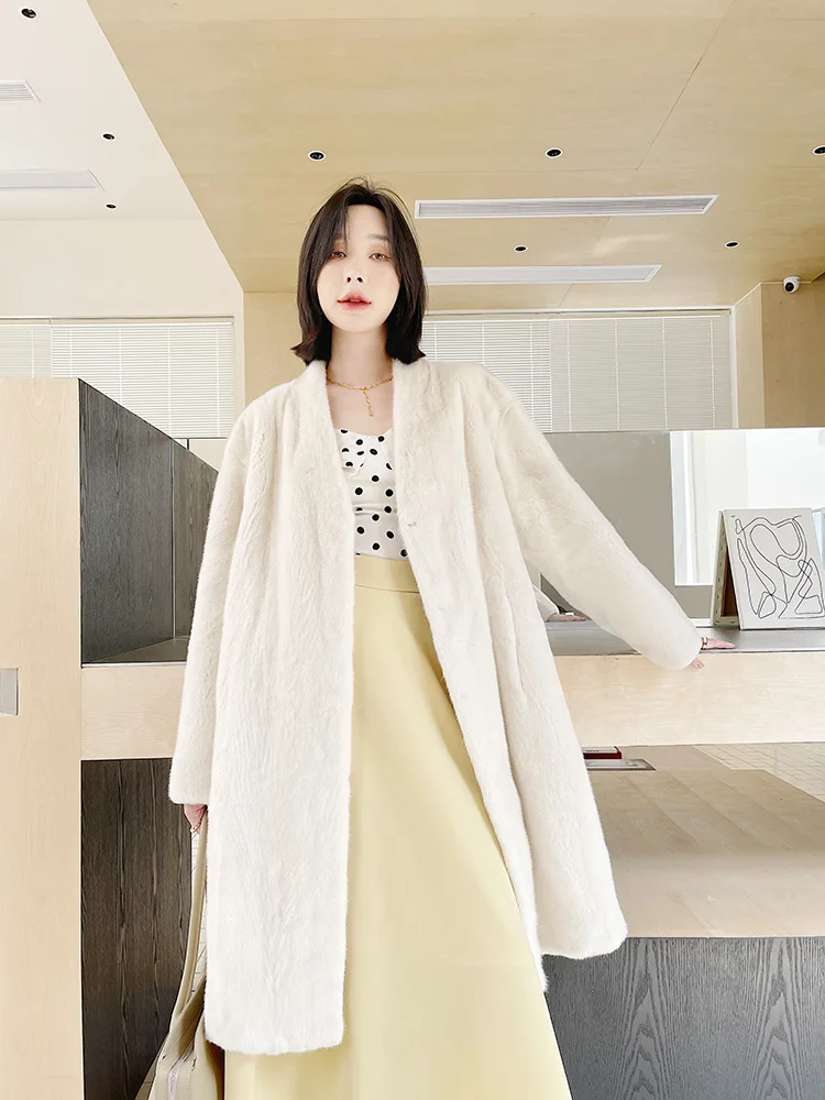

2023 Winter Imported Purple Sable Coats Real Velvet Mink Fur Mid-length Thick Jackets Female V-neck Warm Overcoats 2023 New