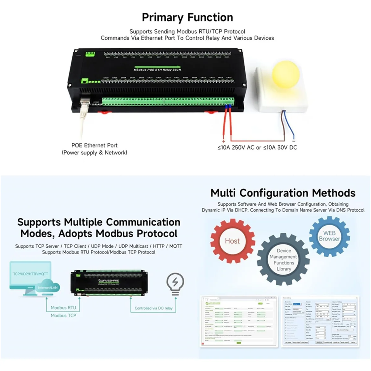 30-канальный релейный модуль Ethernet протокол Modbus RTU/Modbus TCP порт PoE с различными