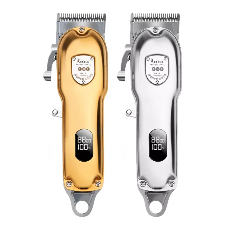 

Триммер для волос NEW2023 мужской, аккумуляторная машинка для стрижки волос, в металлическом корпусе, с ЖК-дисплеем, мощный фейдер