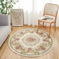 Vintage Floral Rug Round Carpet for Girls Bedroom Flower Rug Luxury European Chenille Rug for Coffee Dinning Table Non-Slip