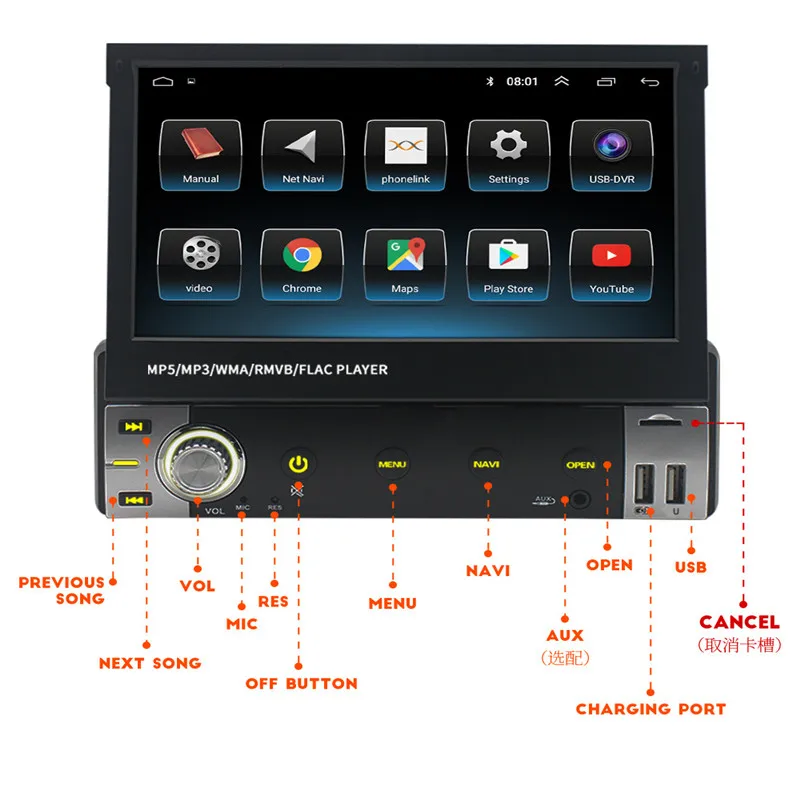 

2022 Hot Sale Support All Models 7-inch Retractable BT WiFi Wireless Automatic Connection Android 10.1 Car Paly