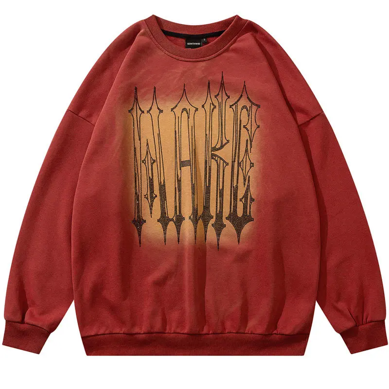 

Men Sweatshirt Hoodie Harujuku Rhinestones Letter Streetwear Hoodies 2022 Hip Hop Casual Vintage Retro Sweatshirt Red Black Male